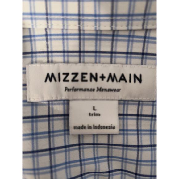 Mizzen+Main Performance Shirt Men’s Sz L Trim Blue Check Stretch No Tuck - Picture 10 of 13
